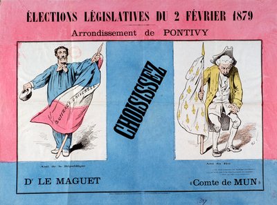 Derde Republiek: poster voor de parlementsverkiezingen van 2/02/1879 in de gemeente Pontivy (Morbihan) door French School
