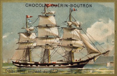 Driemaster zeilschip dat de haven binnenkomt door French School