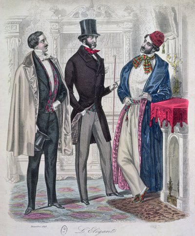 Drie elegante jonge mannen, december 1848 door French School