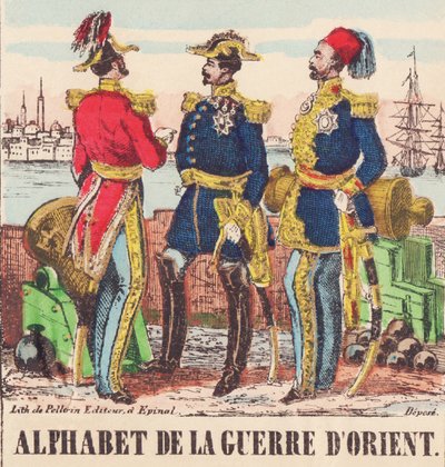 Drie generaals: Lord Raglan, Hoofdgeneraal van het Engelse leger, Pélissier, Generaal van het Franse leger en Omer-Pasha, Hoofdgeneraal van het Turkse leger door French School