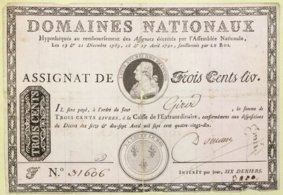 Bankbiljet van driehonderd livre, 1790 door French School