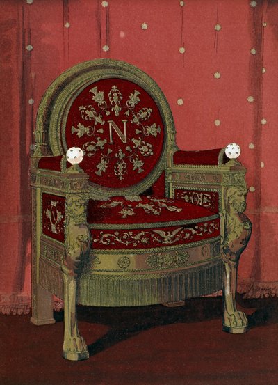 Troon van Napoleon I Bonaparte (1769-1821) Palais de Fontainebleau, illustratie uit het Dictionnaire de l