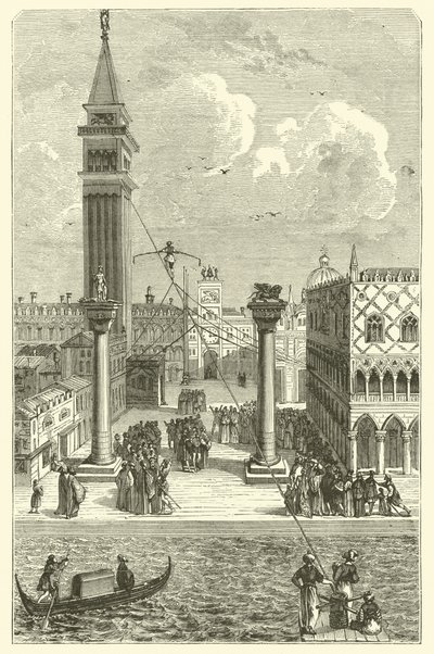 Koorddanser in Venetië (gravure) door French School