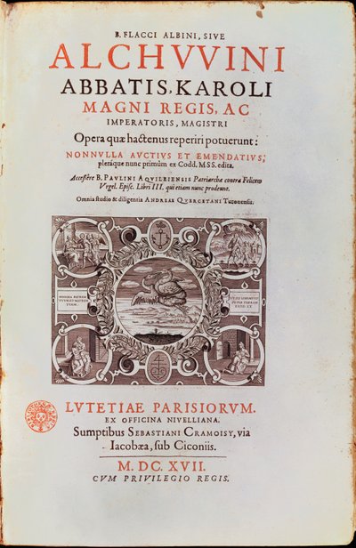 Titelpagina van Abbatis Karoli Magni Regis door Alcuin, gepubliceerd in 1617 door French School