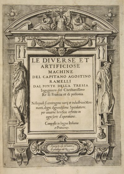Titelpagina, uit Le Diverse Et Artificiose Machine Del Capitano Agostino Ramelli, uitgegeven 1588 (gravure) door French School