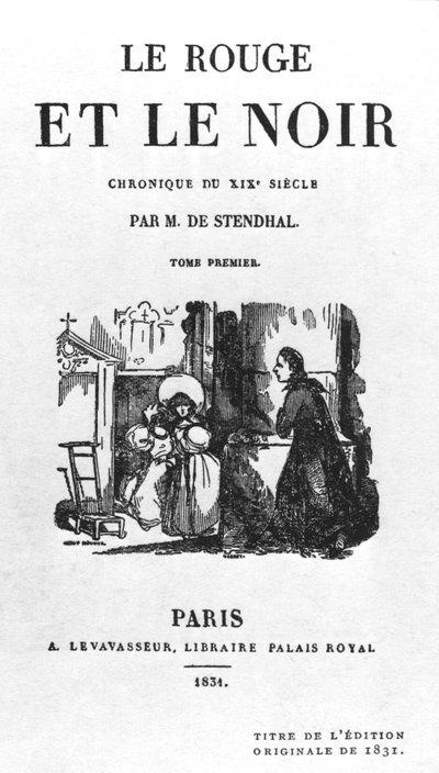 Titelpagina van de eerste editie van De Rode en de Zwarte door Stendhal (1783-1842) gepubliceerd in 1831 door French School