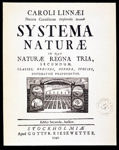 Titelpagina "Systema naturae" door Linné door French School
