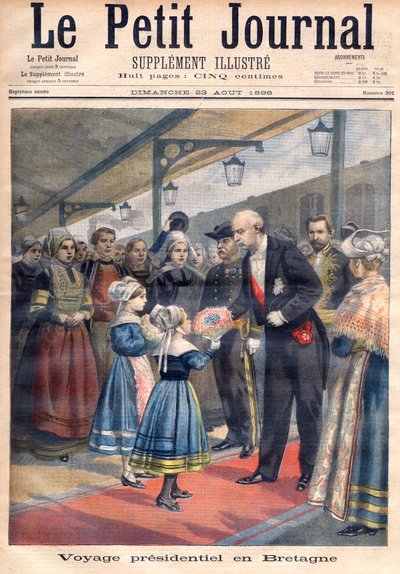 Titelpagina met de presidentiële reis van Félix Faure naar Groot-Brittannië, illustratie uit de geïllustreerde bijlage van Le Petit Journal, 23 augustus door French School