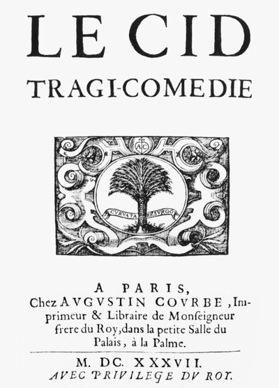 Titelpagina van Le Cid (1637) door Pierre Corneille (1606-84) gepubliceerd in 1637 door French School