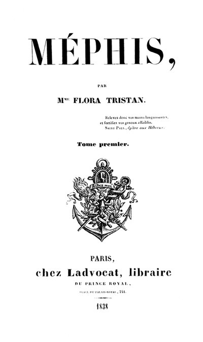 Titelpagina van Mephis door Flora Tristan (1803-44) gepubliceerd in Parijs door Ladvocat, 1838 door French School