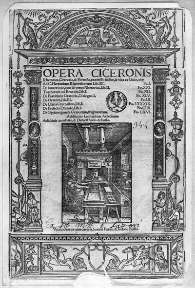 Titelpagina van Opera Ciceronis, gepubliceerd in 1520 door French School