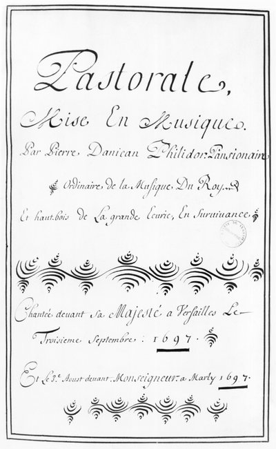 Titelpagina van de Pastorale door Pierre Danican Philidor (1681-1731) 1697 door French School