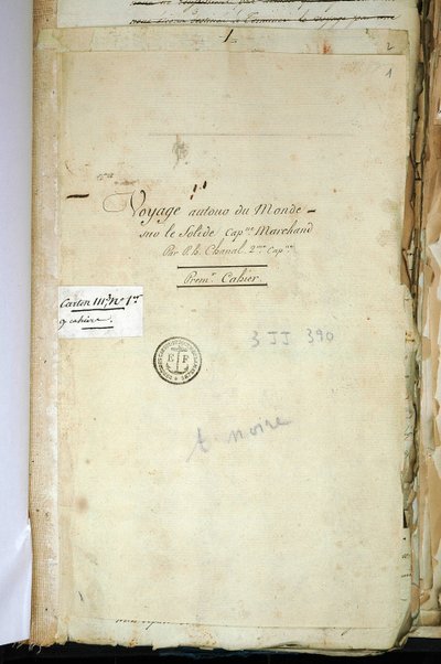 Titelpagina van het originele manuscript van Tweede Kapitein Chanal, de 