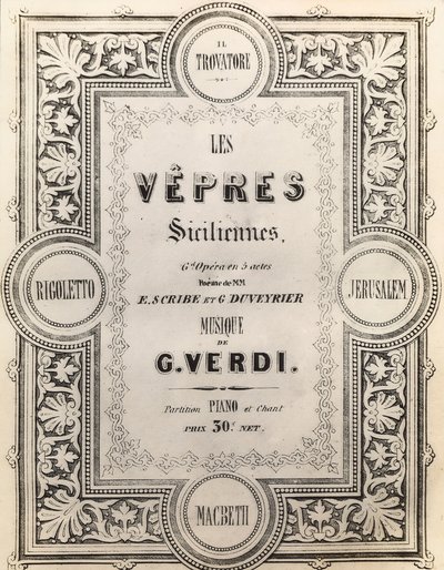 Titelpagina van de partituur I Vespri Siciliani door French School