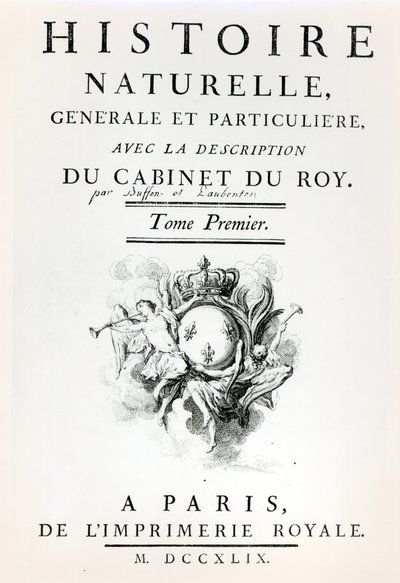 Titelpagina van Histoire Naturelle, Generale et Particuliere door Buffon, Parijs, 1749 door French School