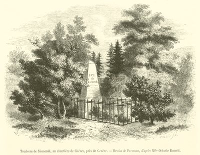 Graf van Sismondi, op de begraafplaats van Chenes, nabij Genève (gravure) door French School