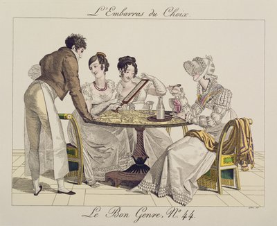 Te Veel Keuze, plaat 44 uit Le Bon Genre, 1827 door French School