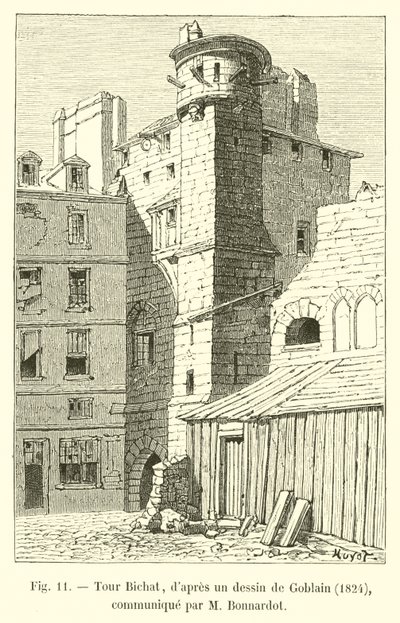 Bichat toren, naar een tekening van Goblain, 1824, meegedeeld door M. Bonnardot door French School
