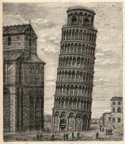 Toren van Pisa - Torre di Pisa - Tour de Pisa - Gravure in 