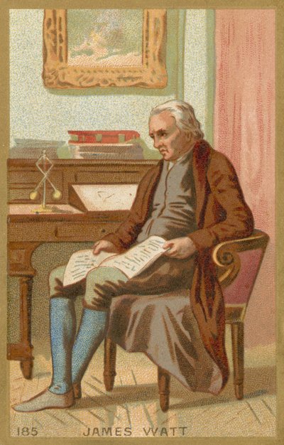Handelskaart met een portret van James Watt door French School