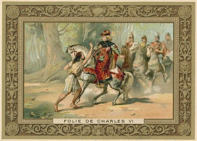 Handelskaart met een afbeelding van een aanval op koning Karel VI van Frankrijk door French School