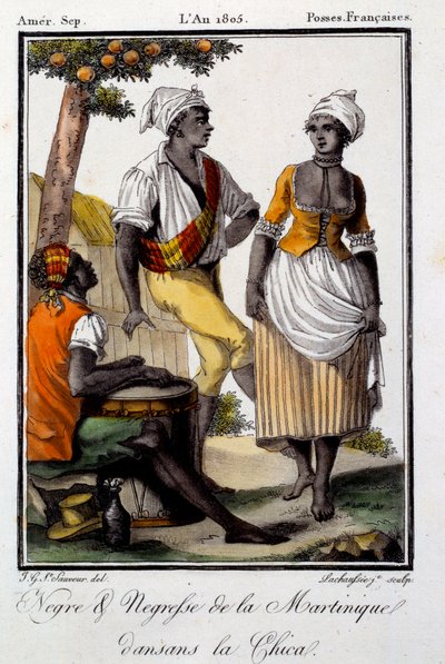 Traditionele dans: inwoners van Martinique dansen chica door French School