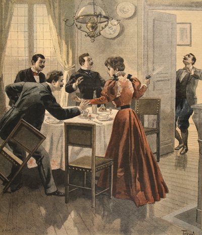 Tragisch einde van een lunch, illustratie uit Le Petit Journal: Supplement illustre, 18 december 1898 door French School