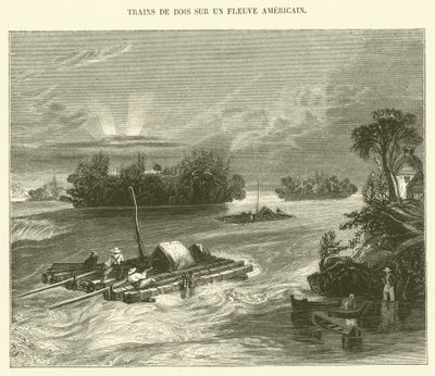 Houtvlotten op een Amerikaanse rivier (gravure) door French School