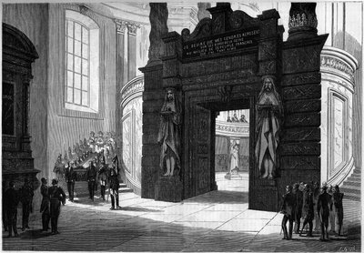Overbrenging van de as van Napoleon I van de kapel van Saint Jerome naar het graf onder de koepel van de Invalides. Parijs, 2 april 1861. Gravure in 