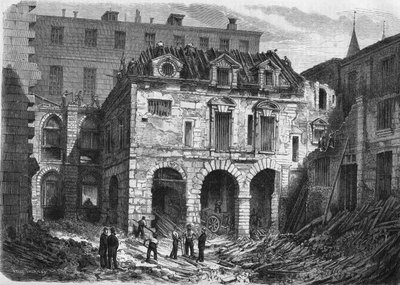 Transformaties van Parijs onder het Tweede Keizerrijk, Haussmanns Parijs: sloop van de Saint Martin binnenplaats in het Paleis van Justitie (Conciergerie) op het Île de la Cité door French School