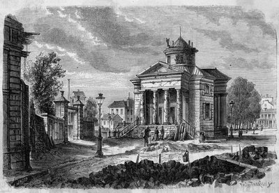 Transformaties van Parijs onder het Tweede Keizerrijk, Haussmanns Parijs: uitzicht op de barrière van Combat en de verlengingswerken van de rue Magnan, 1868. Gravure in 