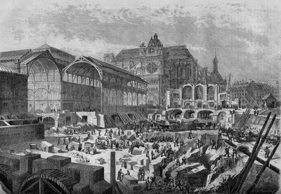 Transformaties van Parijs onder het Tweede Keizerrijk, Haussmanns Parijs: uitzicht op het nieuwe paviljoen van de centrale markthallen door French School