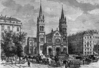 Transformaties van Parijs onder het Tweede Keizerrijk, Haussmanns Parijs: buitenaanzicht van de Saint Ambroise kerk (Saint-Ambroise) gebouwd door Theodore Ballu (1817-1885) door French School