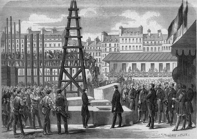 Transformaties van Parijs onder het Tweede Keizerrijk, Haussmann Parijs: installatie van de première van de Opera Garnier door de minister van Staat Joseph Alexandre Colonna (1810-1868), Graaf Walewski, in aanwezigheid van de architect Charles Garnier (182 door French School