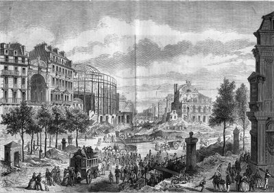 Transformaties van Parijs onder het Tweede Keizerrijk, Parijs Haussmann: doorbraak van de Boulevard du Prince Eugene (huidige Boulevard Voltaire). Gravure in 