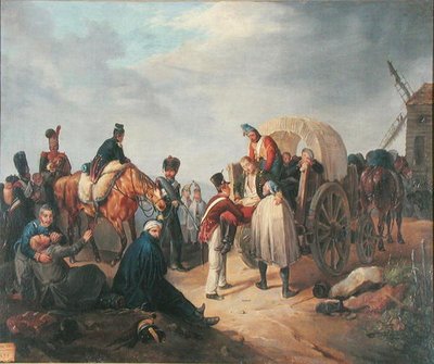 Vervoer van de gewonden per kar door French School