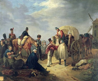 Transport van gewonde soldaten tijdens de Napoleontische oorlogen door French School