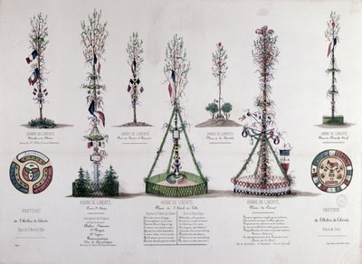 Vrijheidsbomen geplant in Parijs in 1848 (kleurengraving) door French School