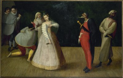 Troupe van Italiaanse komieken (de Gelosi?), circa 1580 door French School