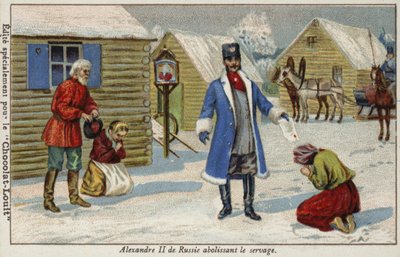 Tsaar Alexander II van Rusland schaft de lijfeigenschap af door French School