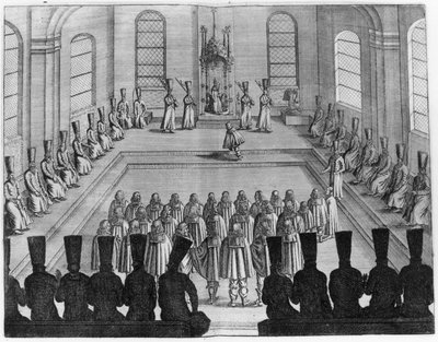 Tsaar Alexei I Mikhailovich (1629-76) ontvangt een ambassade uit het Westen, uit deel I van Zeer nieuwsgierige en zeer beroemde reizen gemaakt in Muscovy, Tartary en Perzië door Adam Olearius, vertaald door Wicq door French School