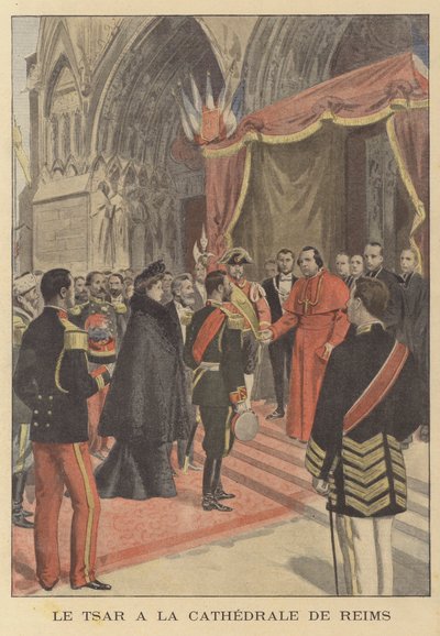 Tsaar Nicolaas II van Rusland in de kathedraal van Reims tijdens zijn bezoek aan Frankrijk door French School