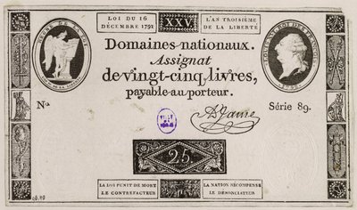 Vijfentwintig livres bankbiljet, serie 89 door French School