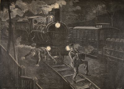 Twee mannen geraakt door een trein, illustratie uit Le Petit Journal: Supplement illustre, 1898 door French School