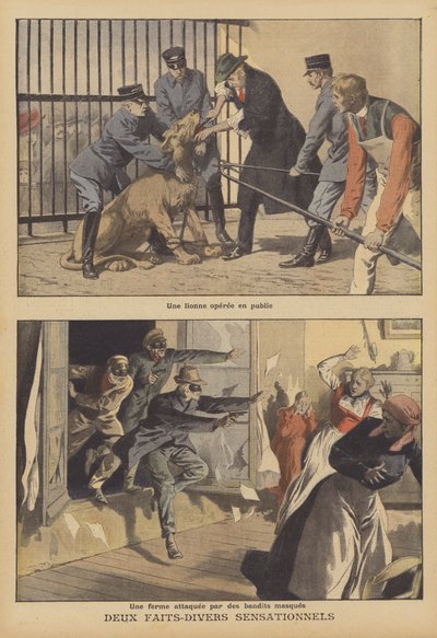 Twee sensationele nieuwsberichten (kleurenlitho) door French School