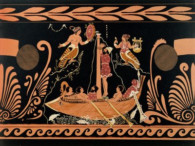 Ulysses en de Sirenen, illustratie van een antieke Griekse vaas door French School