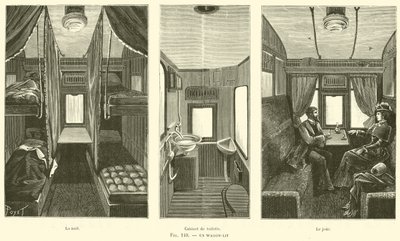 Een slaapwagen (gravure) door French School