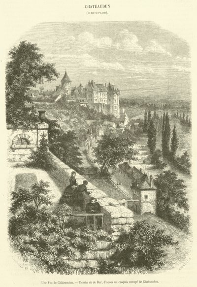 Een uitzicht op Chateaudun (gravure) door French School