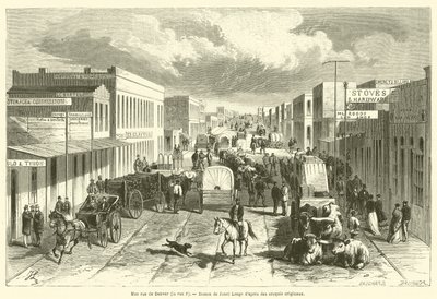 Een straat in Denver, de F-straat (gravure) door French School