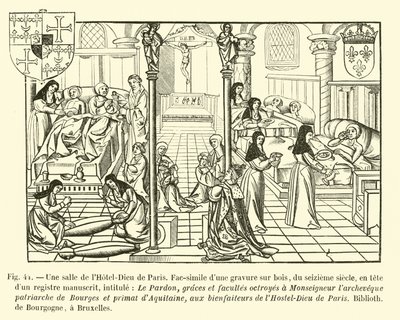 Een zaal van het Hotel-Dieu van Parijs door French School